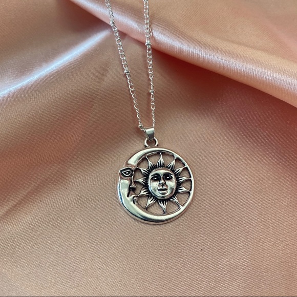 Crescent Moon Face Sun Face Necklace - Picture 6 of 12